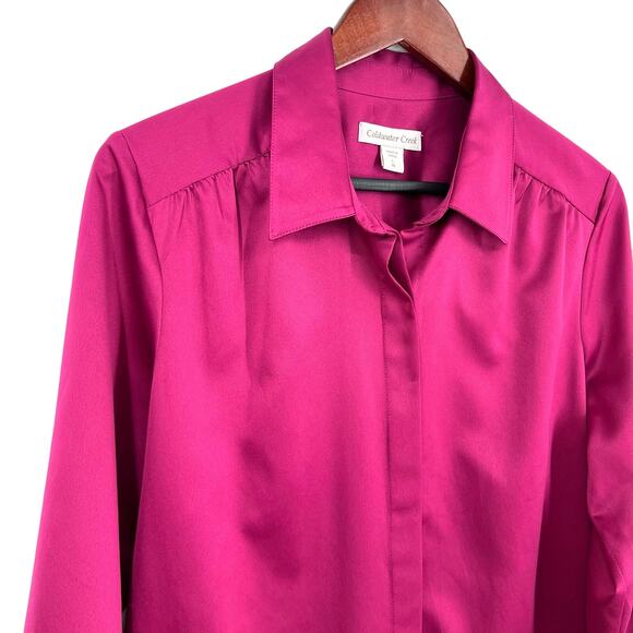 Coldwater Creek Sz Large 14 Formal Silky Dinner Fuchsia Blouse Shirt Top Mature - Picture 3 of 6